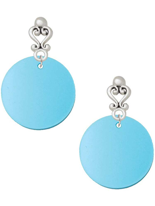 Acrylic Large Disc Shimmer Hot Blue - Filigree Heart Post Earrings