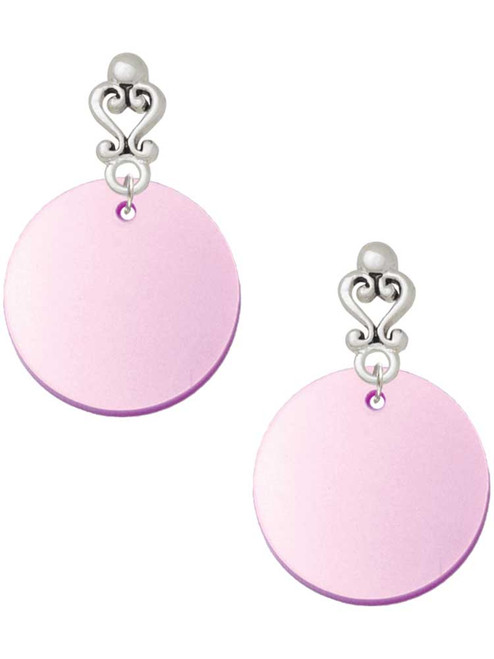 Acrylic Large Disc Shimmer Light Purple - Filigree Heart Post Earrings