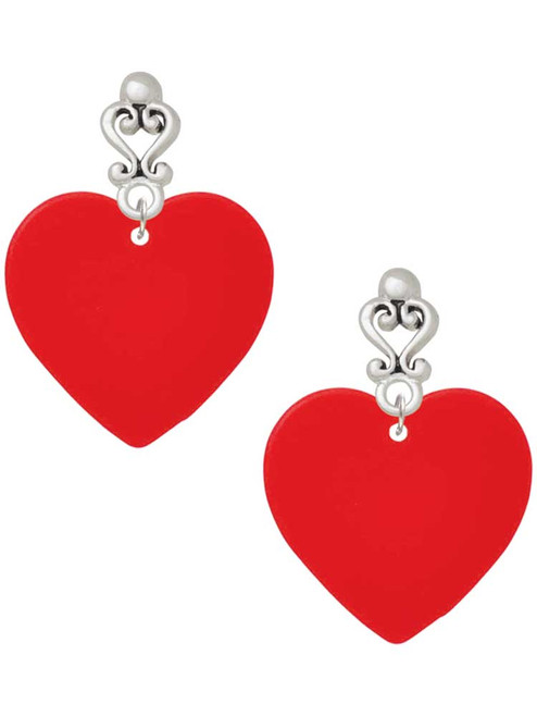 Acrylic Large Red Heart - Filigree Heart Post Earrings