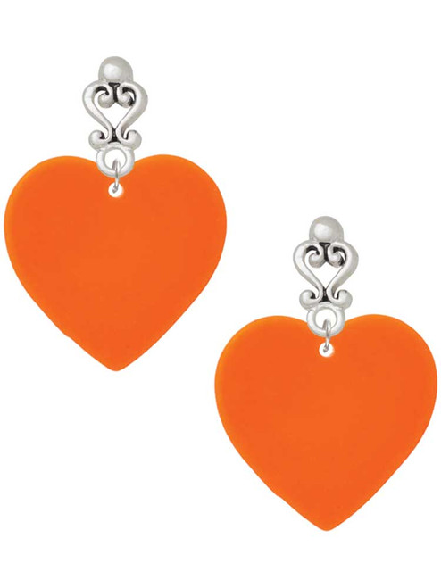 Acrylic Large Orange Heart - Filigree Heart Post Earrings