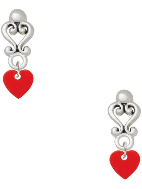 Acrylic Mini Red Heart - Filigree Heart Post Earrings