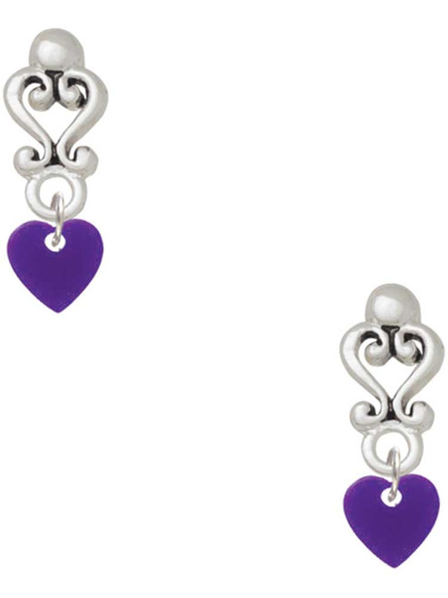 Acrylic Mini Purple Heart - Filigree Heart Post Earrings