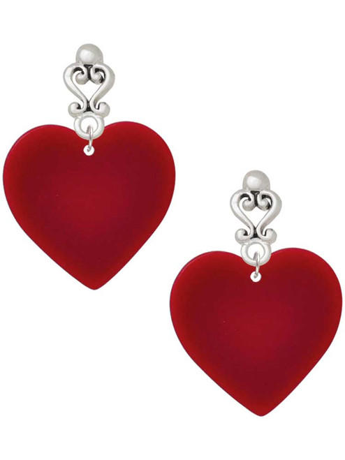 Acrylic Large Maroon Heart - Filigree Heart Post Earrings