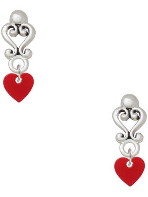 Acrylic Mini Maroon Heart - Filigree Heart Post Earrings