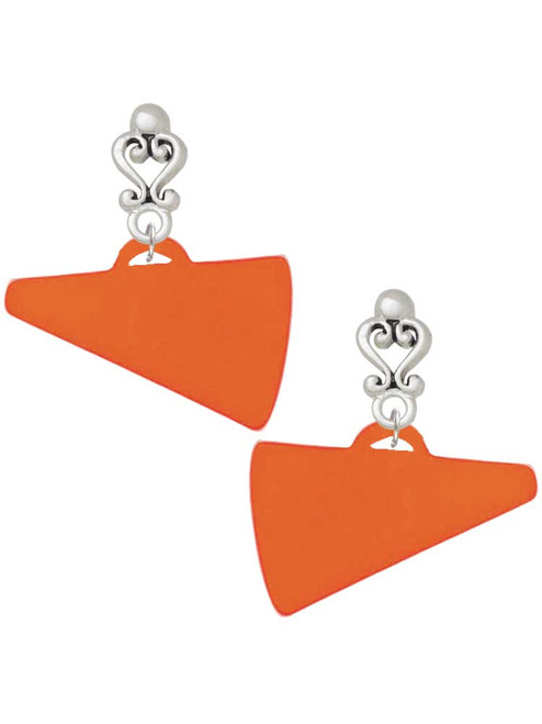 Acrylic Large Orange Megaphone - Filigree Heart Post Earrings