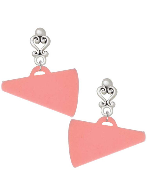 Acrylic Large Pink Megaphone - Filigree Heart Post Earrings