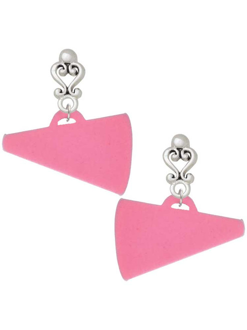 Acrylic Large Hot Pink Megaphone - Filigree Heart Post Earrings