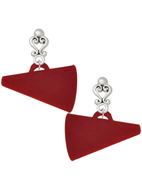 Acrylic Large Maroon Megaphone - Filigree Heart Post Earrings