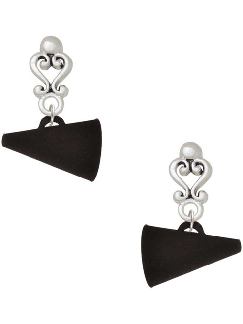 Acrylic Black Megaphone - Filigree Heart Post Earrings