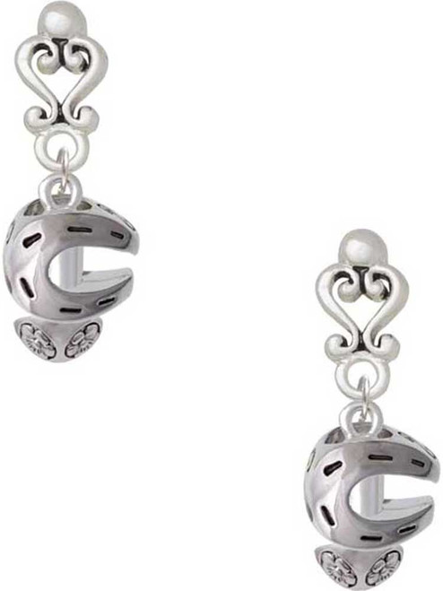 Silver Plated Horseshoe Spinners - Filigree Heart Post Earrings