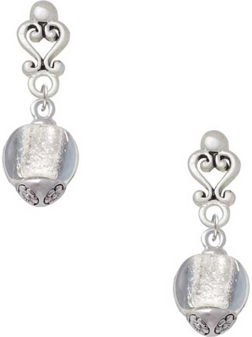 Silver Plated 12mm Glass Clear Roller Spinner - Filigree Heart Post Earrings