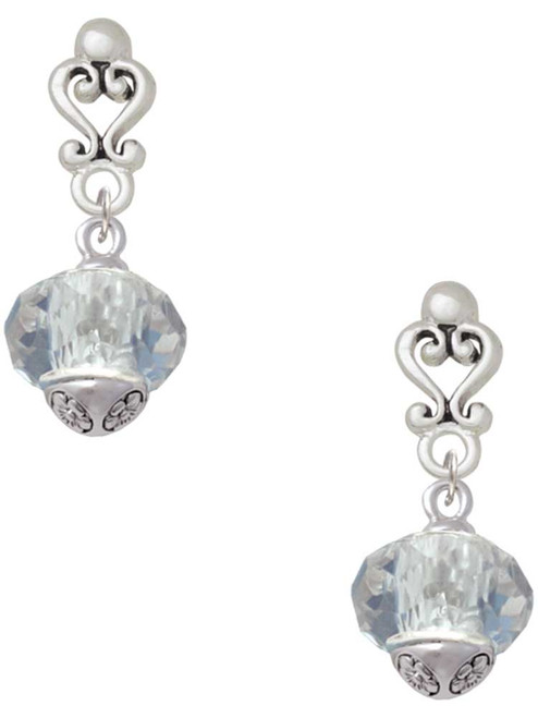 Clear Faceted Glass Spinner - Filigree Heart Post Earrings