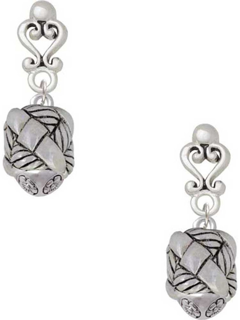Silver Plated Antiqued Woven Rope Spinner - Filigree Heart Post Earrings