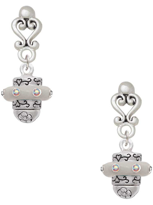 Silver Plated Crystal Spinner - Filigree Heart Post Earrings