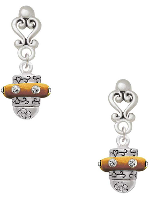 Silver Plated Crystal Brown Spinner - Filigree Heart Post Earrings