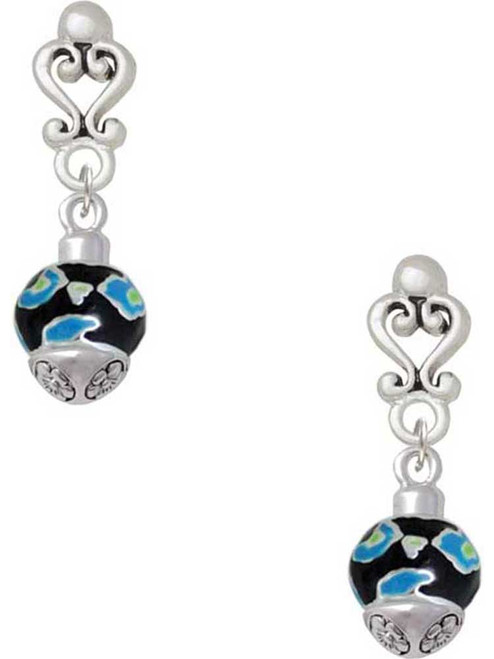 Silver Plated Wide Hot Blue Cheetah Print Band Spinner - Filigree Heart Post Earrings