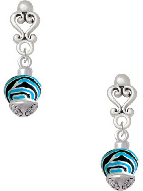 Silver Plated Wide Hot Blue Zebra Print Band Spinner - Filigree Heart Post Earrings