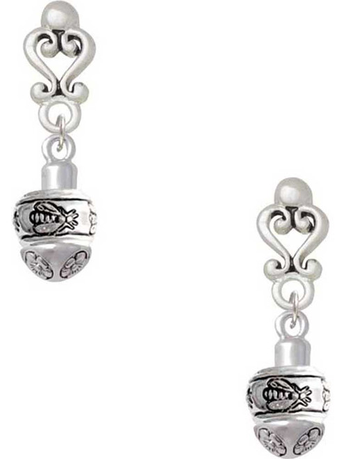 Silver Plated Napoleon's Bee Spinner - Filigree Heart Post Earrings