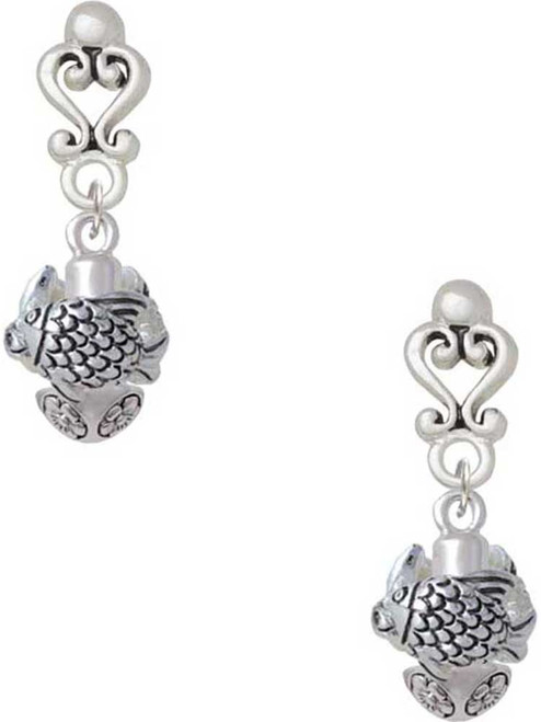 Silver Plated Tropical Fishes Spinner - Filigree Heart Post Earrings