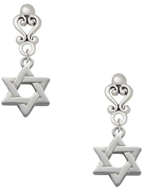 Silver Plated Star Of David - Filigree Heart Post Earrings