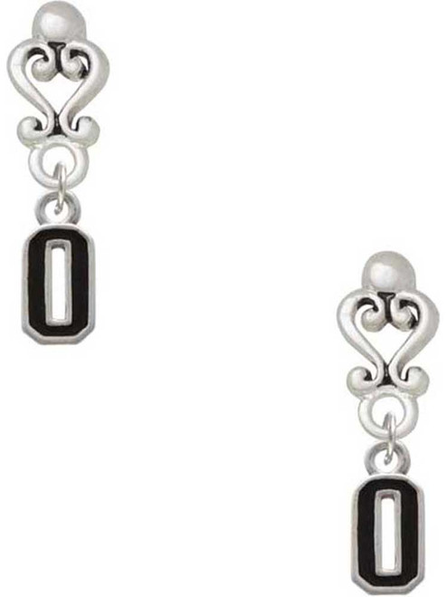 Silver Plated Black Number - 0 - Filigree Heart Post Earrings