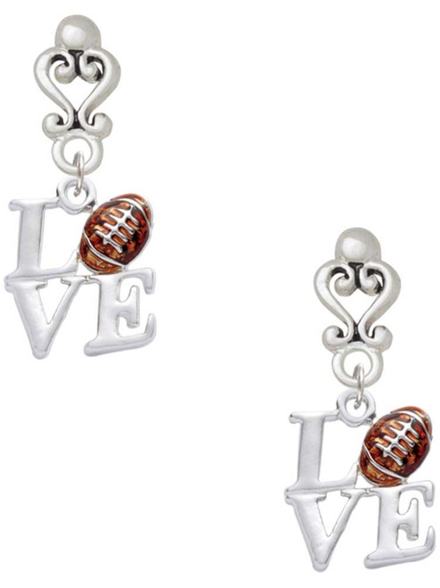 Silver Plated Love with Football - Filigree Heart Post Earrings