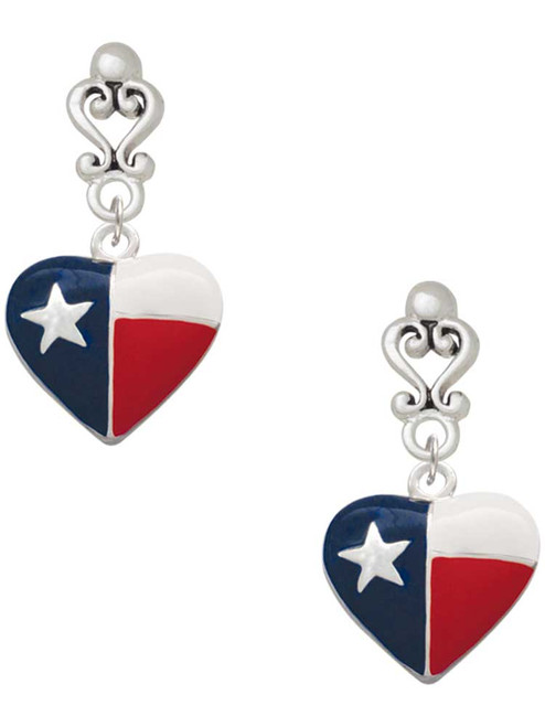 Silver Plated Texas Lone Star Heart - Filigree Heart Post Earrings