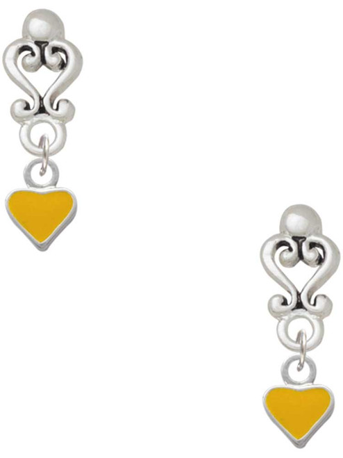 Silver Plated Mini Two Sided Yellow Heart - Filigree Heart Post Earrings