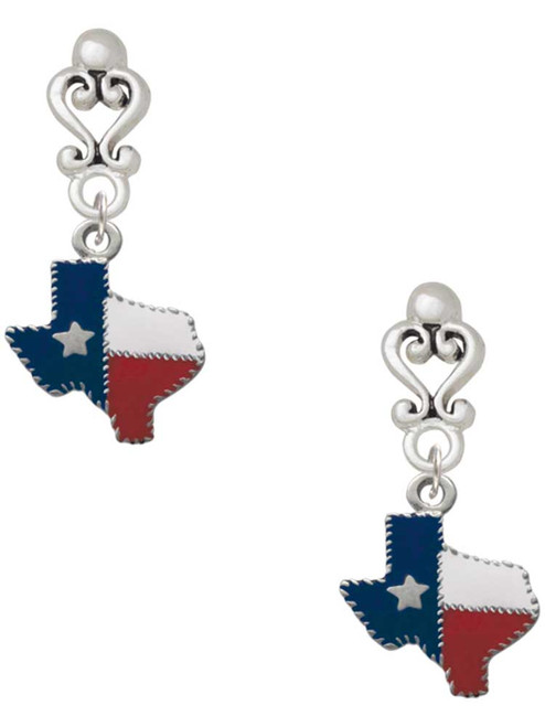 Silver Plated Texas with Rope Border - Filigree Heart Post Earrings