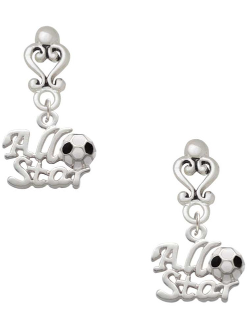 Silver Plated All Star - Soccer ball - Filigree Heart Post Earrings