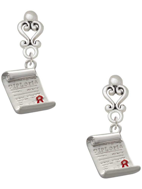 Silver Plated Diploma - Filigree Heart Post Earrings