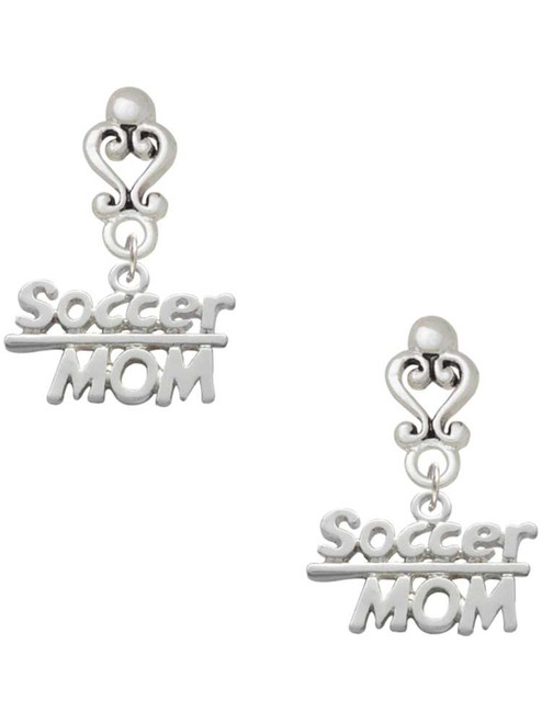 Silver Plated Soccer Mom - Filigree Heart Post Earrings