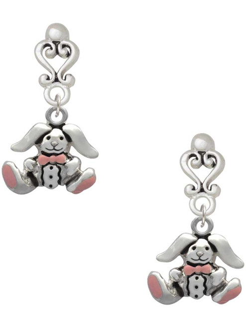 Silver Plated Sitting Bunny with Easter Egg - Filigree Heart Post Earrings
