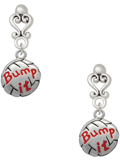 Silver Plated Volleyball - ''Bump It'' - Filigree Heart Post Earrings