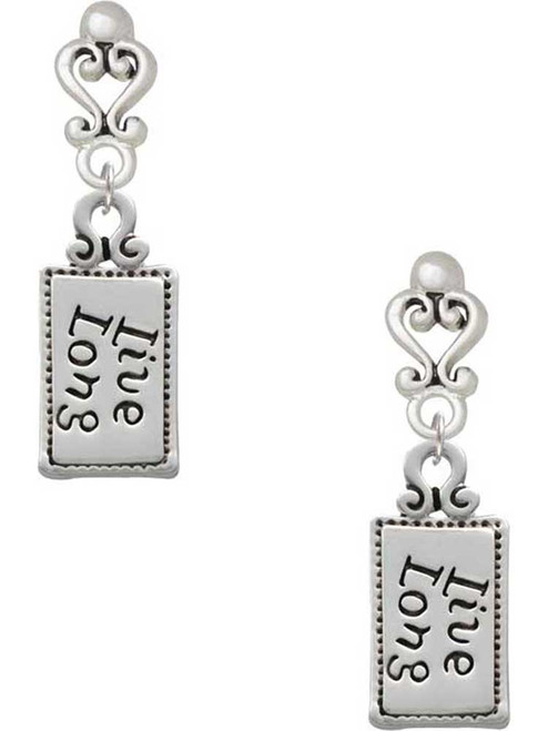 Silver Plated Live Long - Filigree Heart Post Earrings
