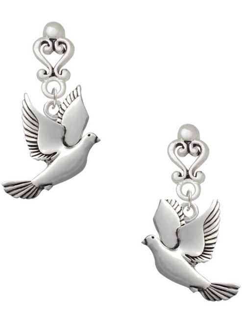 Silver Plated Dove - Filigree Heart Post Earrings