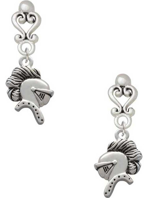 Silver Plated Knight - Mascot - Filigree Heart Post Earrings