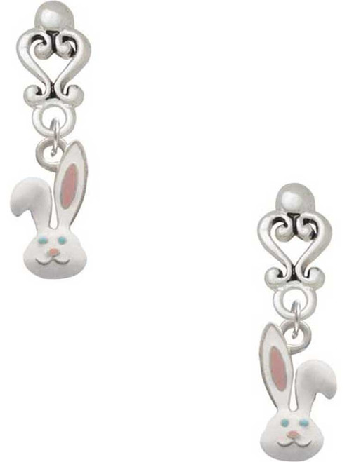 Silver Plated Bunny Face - Filigree Heart Post Earrings