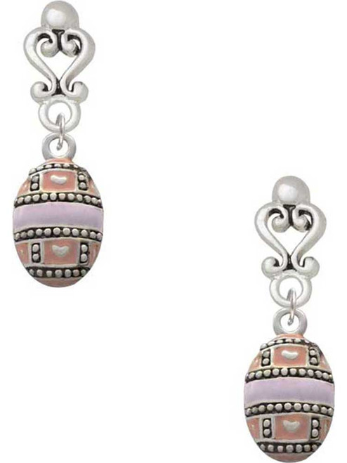 Silver Plated Egg Pink & Lavender - Filigree Heart Post Earrings