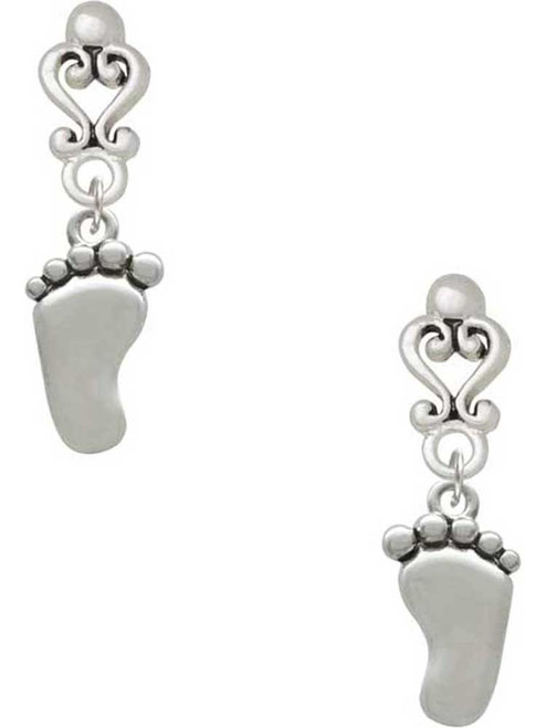 Silver Plated Foot - Filigree Heart Post Earrings