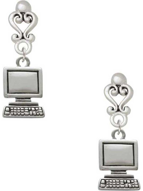 Silver Plated Computer - Filigree Heart Post Earrings