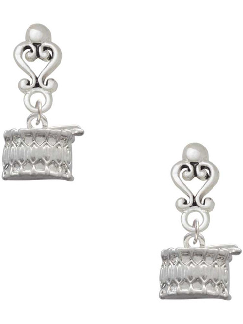 Silver Plated Drum - Filigree Heart Post Earrings