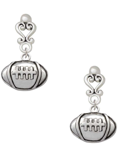 Silver Plated Large Football - Filigree Heart Post Earrings