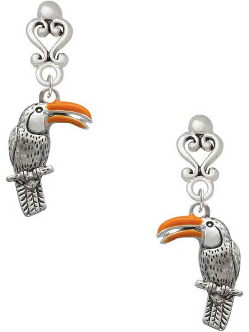Silver Plated Toucan - Filigree Heart Post Earrings