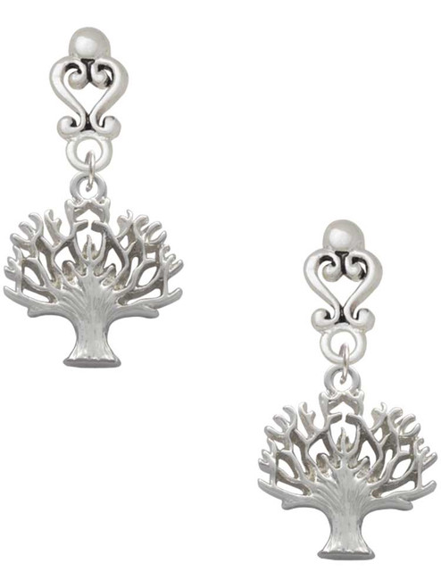 Silver Plated Tree of Life - Filigree Heart Post Earrings