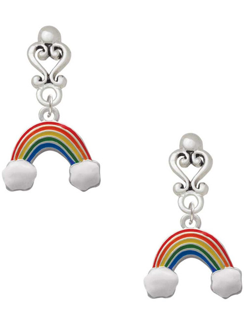 Silver Plated Enamel Rainbow - Filigree Heart Post Earrings