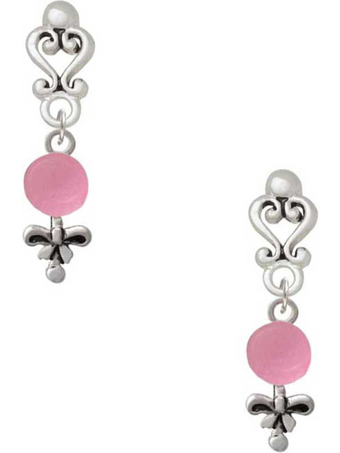 Silver Plated Pink Baby Rattle - Filigree Heart Post Earrings