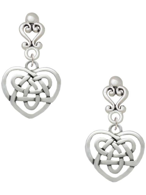 Silver Plated Celtic Knot Heart - Filigree Heart Post Earrings