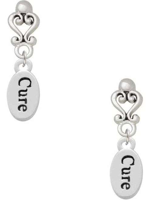 Silver Plated Cure in oval - Filigree Heart Post Earrings