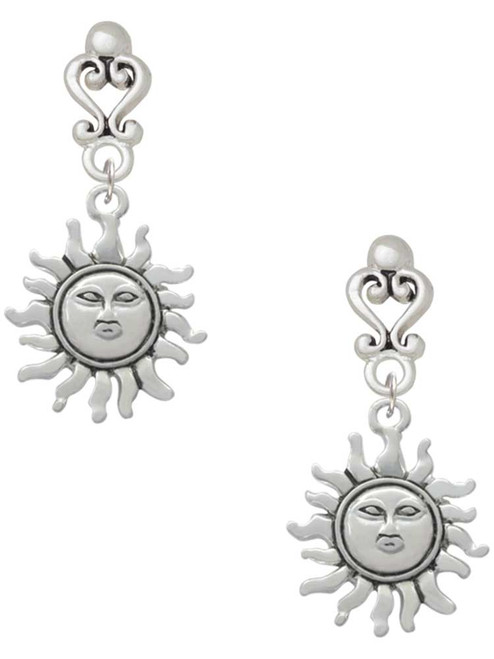 Silver Plated Sun - Filigree Heart Post Earrings